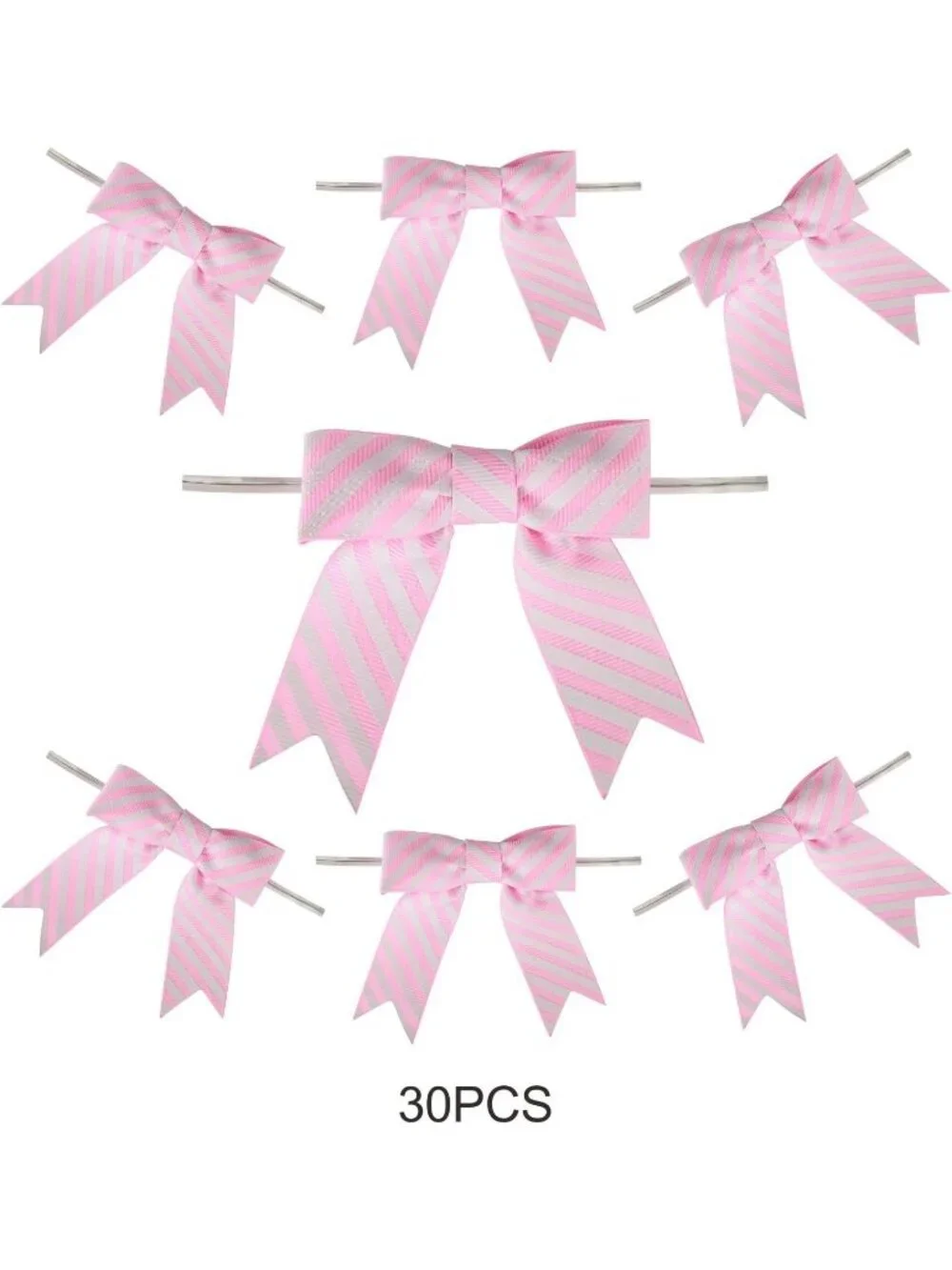 30pc Pink Striped Grosgrain Mini Twist Tie Bows 3